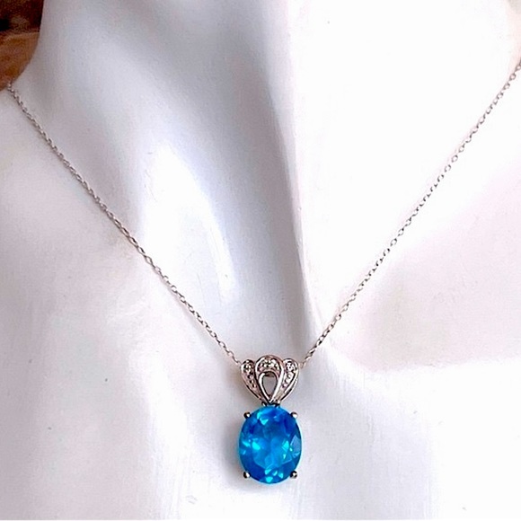 Carribean Quartz Cambodian Zircon Sterling Silver Pendant Necklace - Picture 2 of 13